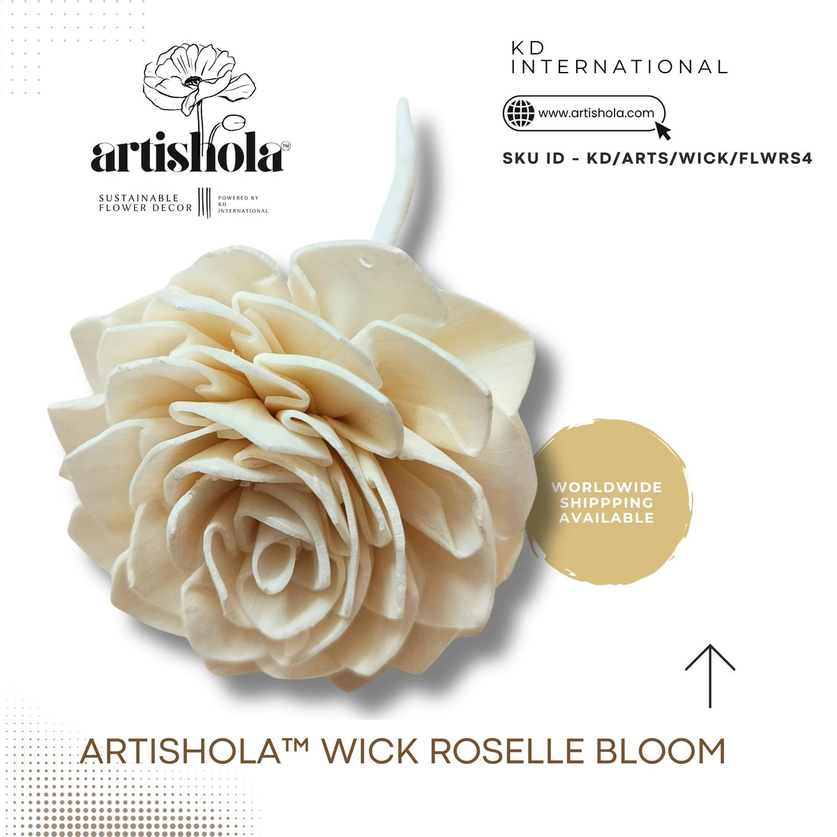 Artishola™ Wick Roselle Bloom - sola wood flower with wick